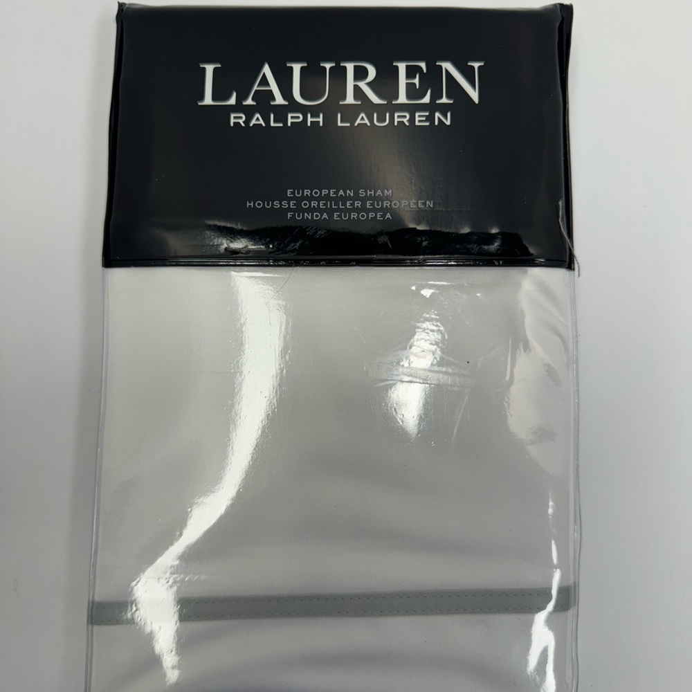 New Ralph Lauren Spencer Border European Sham WHITE SAGE 26x26 100% Cotton